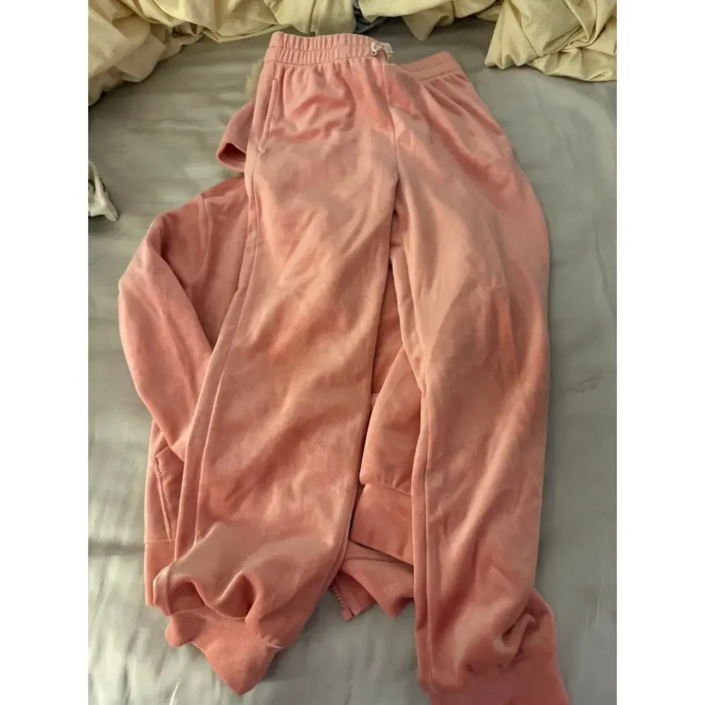 Tea collection light pink velour zip hoodie and pants outfit size 7